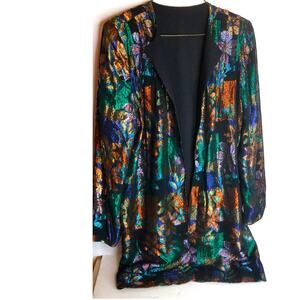 Vintage Metallic Open Floral Jacket Multicolor Evening Glam Disco Statement READ